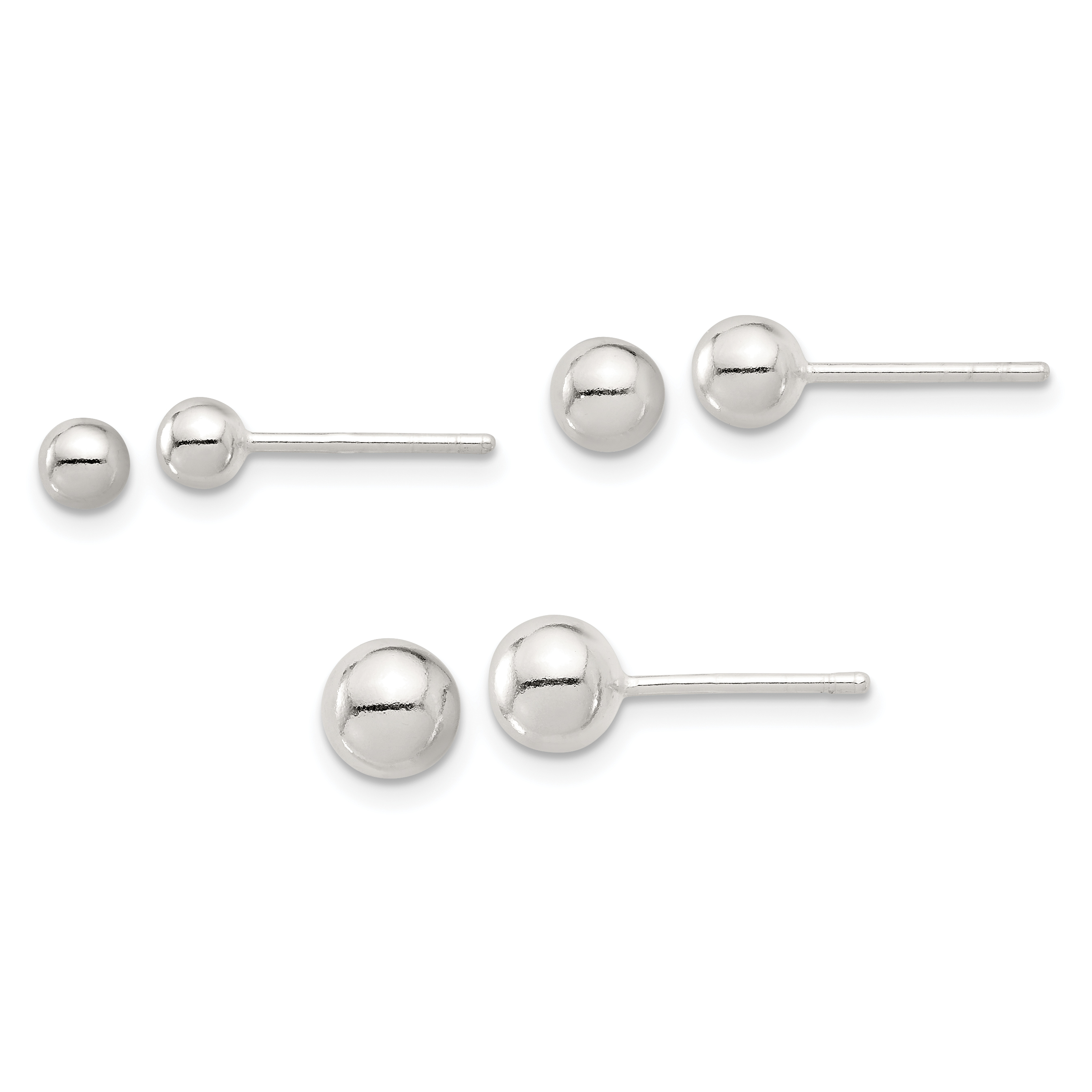 Sterling Silver E-coated 4mm 5mm and 6mm Ball Post Earring Set (QE16727SET)