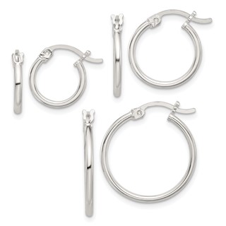 Sterling Silver Rhodium-plated Polished Set of 3 Hoop Earring Set