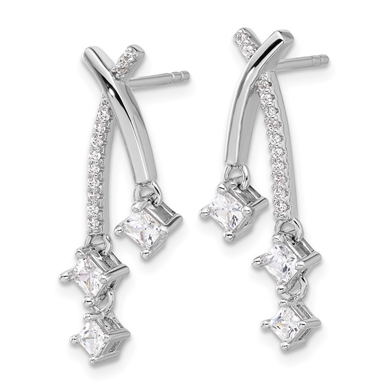Pure Fire Sterling Silver Rhod-plated Fancy CZ Dangle Post Earrings