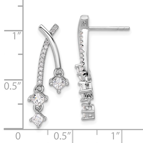 Pure Fire Sterling Silver Rhod-plated Fancy CZ Dangle Post Earrings