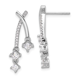 Pure Fire Sterling Silver Rhod-plated Fancy CZ Dangle Post Earrings