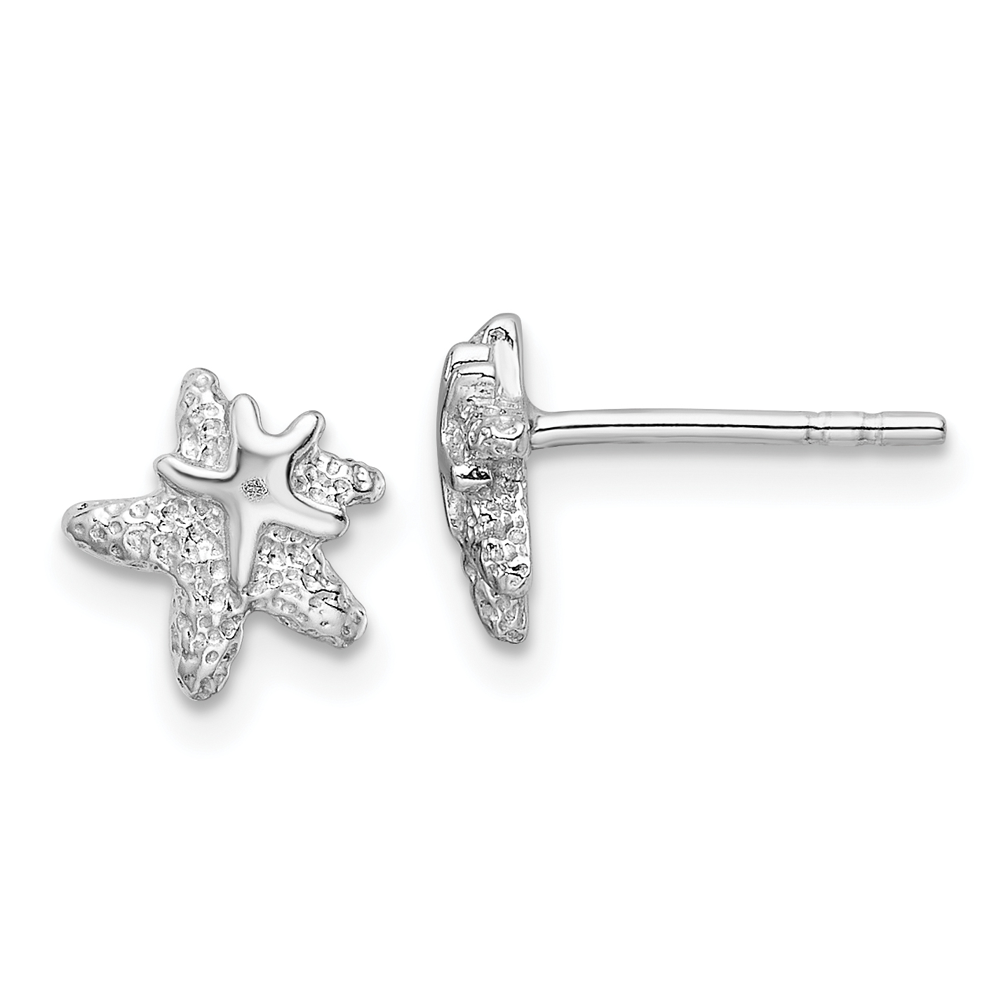 Sterling Silver RH-plated Polished and Textured Starfish Earrings (QE16738)