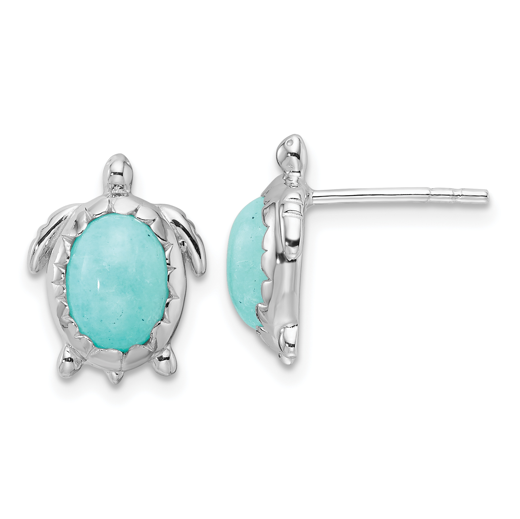 Sterling Silver Rhodium-plated Amazonite Turtle Post Earrings (QE16739)