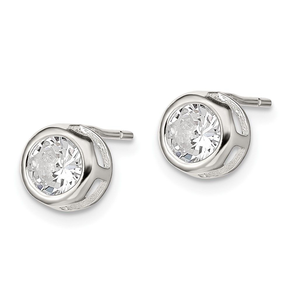 Sterling Silver Polished 7mm Round CZ Bezel Set Stud Earrings (QE1674)