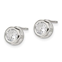 Sterling Silver Polished 7mm Round CZ Bezel Set Stud Earrings view 2