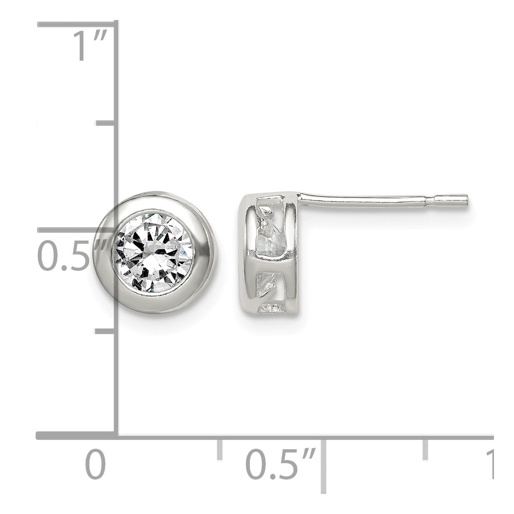 Sterling Silver Polished 7mm Round CZ Bezel Set Stud Earrings (QE1674)