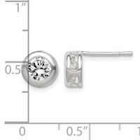 Sterling Silver Polished 7mm Round CZ Bezel Set Stud Earrings view 4