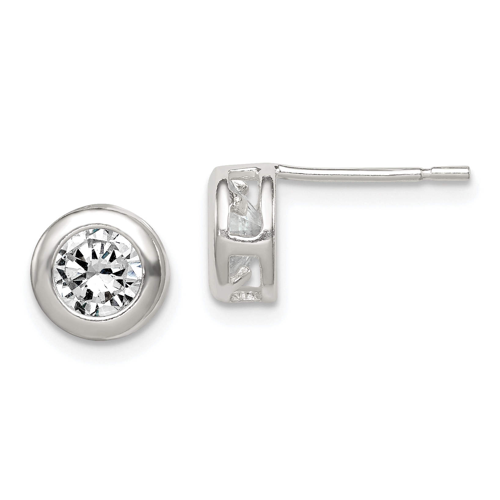 Sterling Silver Polished 7mm Round CZ Bezel Set Stud Earrings (QE1674)