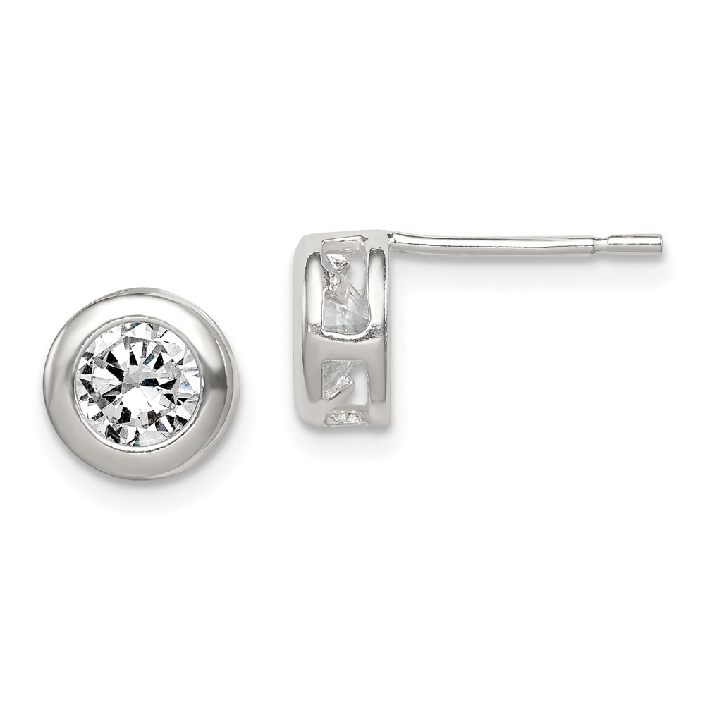 Sterling Silver Polished 7mm Round CZ Bezel Set Stud Earrings (QE1674)
