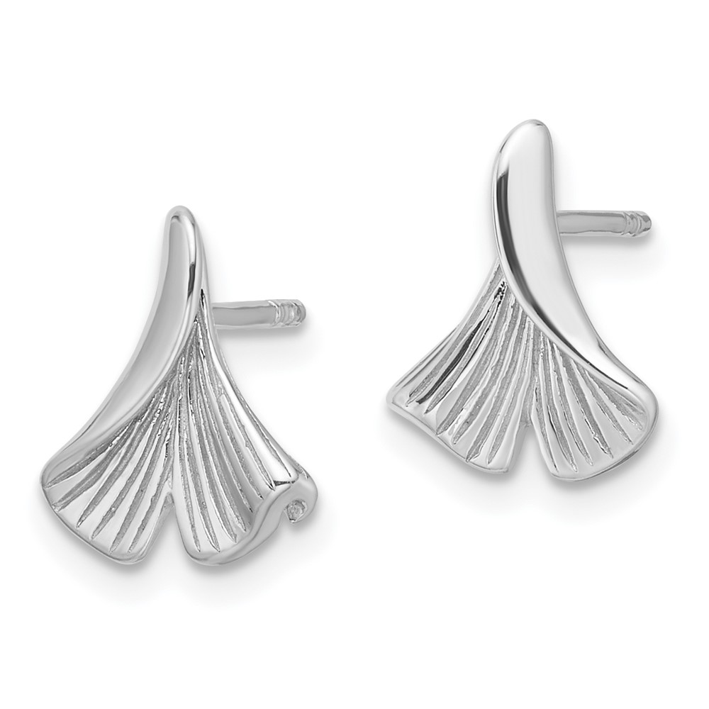 Sterling Silver Rhodium-plated Floral Leaf Post Earrings (QE16740)