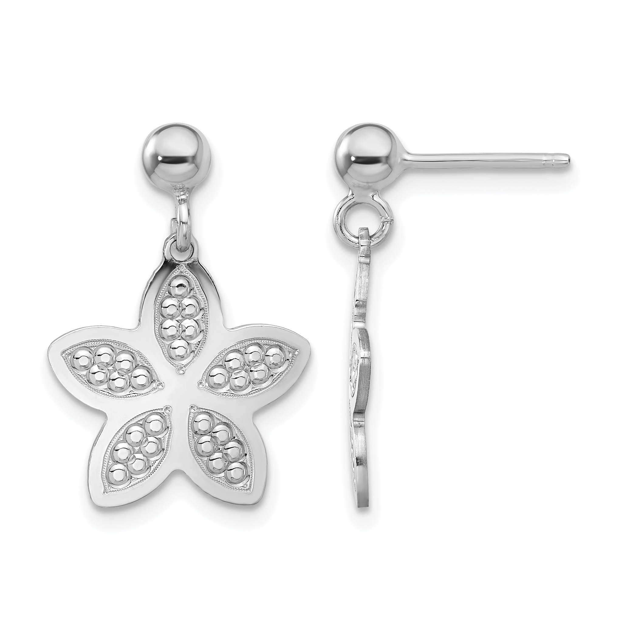 Sterling Silver Rhodium Plated Polished Beaded Flower Earrings (QE16743)