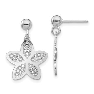 Sterling Silver Rhodium Plated Polished Beaded Flower Earrings