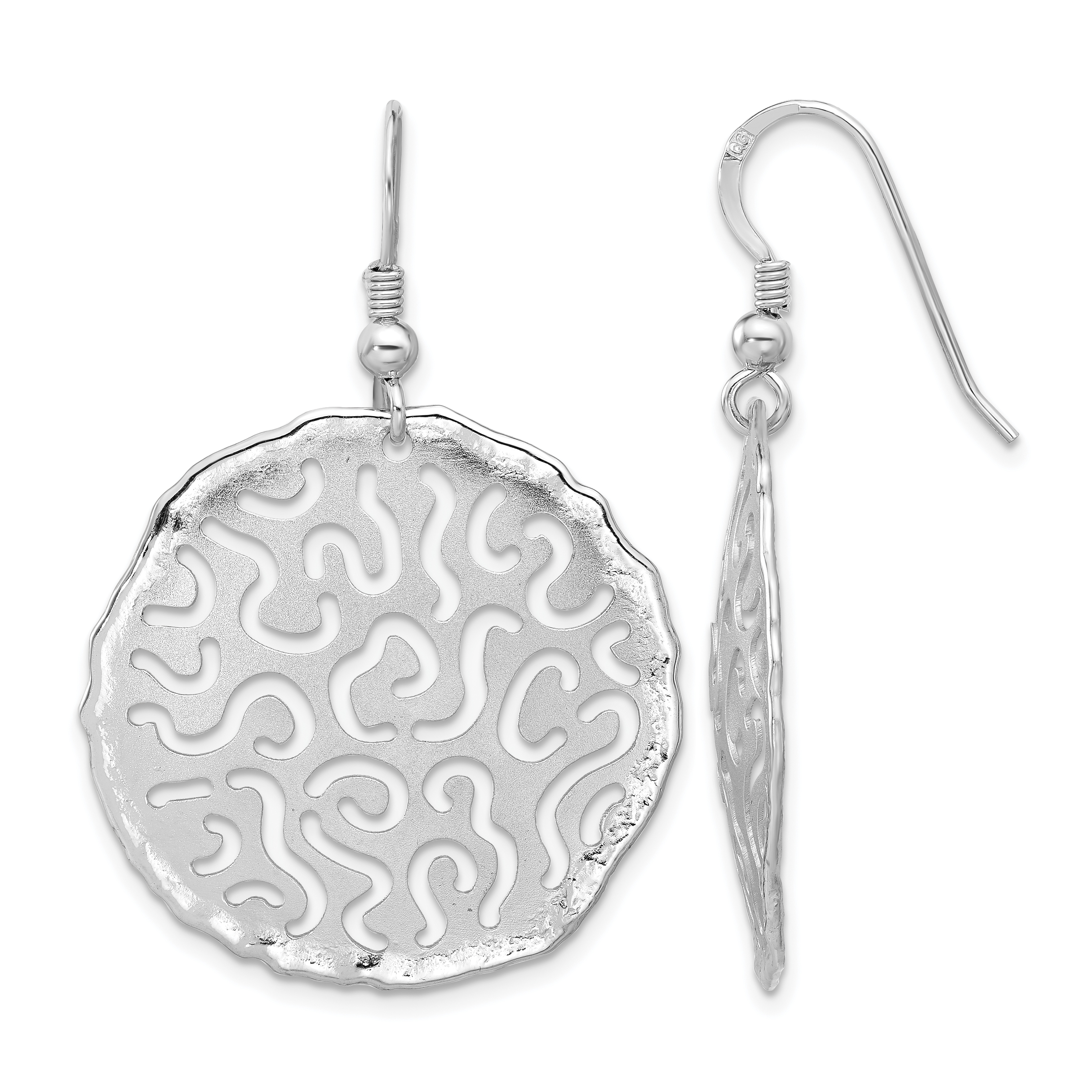 Sterling Silver Rhodium Plated Polished and Brushed Earrings (QE16745)