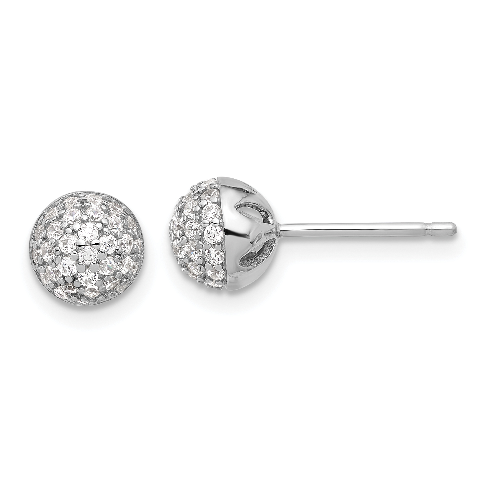 Sterling Silver Rhodium-plated Micro Pave CZ Ball Stud Earrings (QE16747)