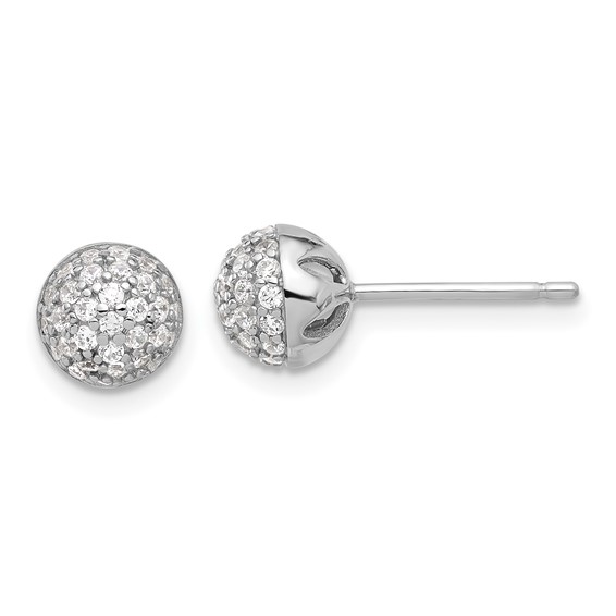 Sterling Silver Rhodium-plated Micro Pave CZ Ball Stud Earrings
