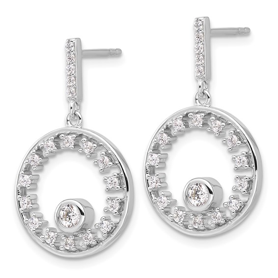 Pure Fire Sterling Silver Rhodium-plated Fancy Circle CZ Dangle Post Earrin