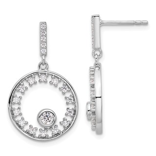 Pure Fire Sterling Silver Rhodium-plated Fancy Circle CZ Dangle Post Earrin