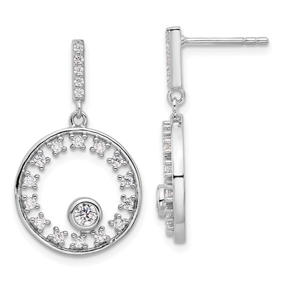 Pure Fire Sterling Silver Rhodium-plated Fancy Circle CZ Dangle Post Earrin