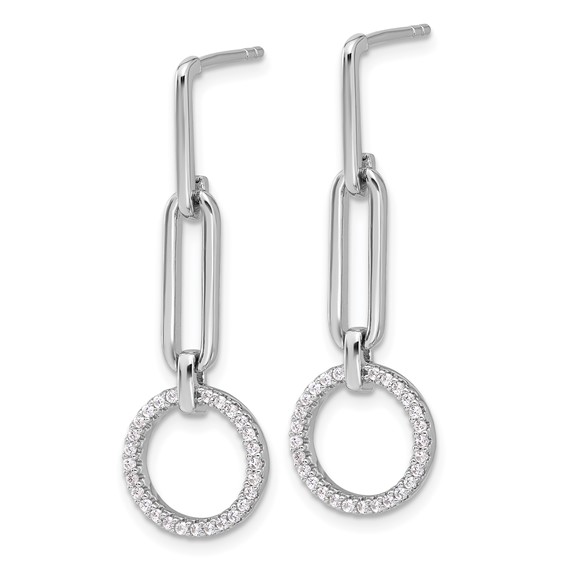 Pure Fire Sterling Silver Rhod-plated CZ Dangle Post Earrings