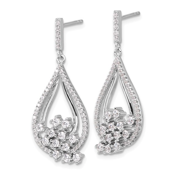 Sterling Silver Rhodium-plated Fancy CZ Dangle Earrings