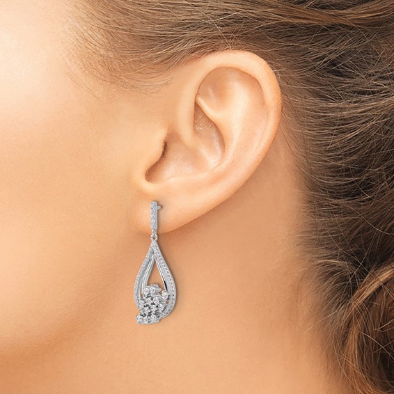 Sterling Silver Rhodium-plated Fancy CZ Dangle Earrings