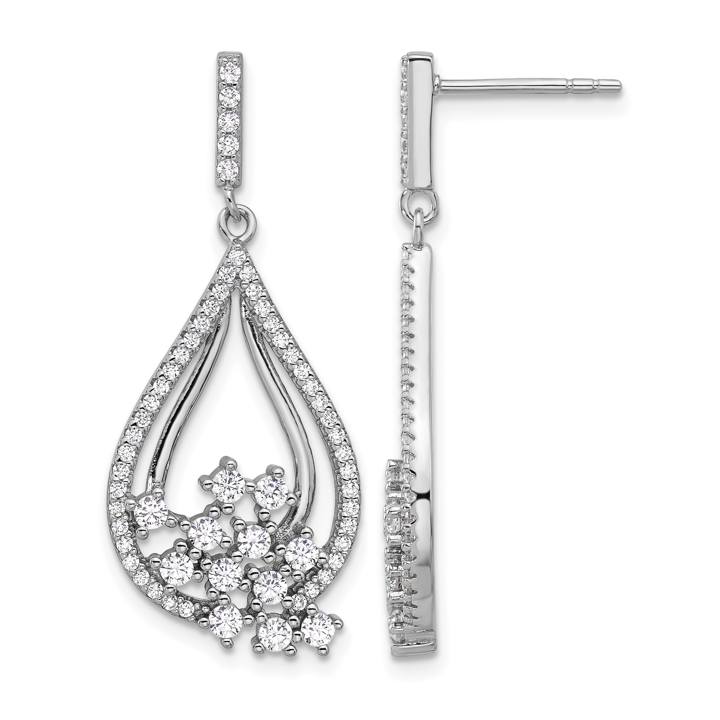 Sterling Silver Rhodium-plated Fancy CZ Dangle Earrings (QE16751)