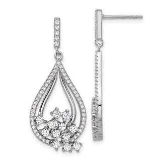 Sterling Silver Rhodium-plated Fancy CZ Dangle Earrings