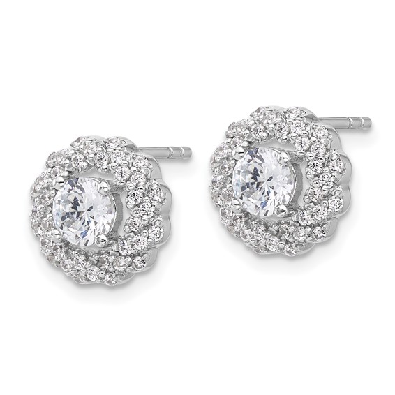 Pure Fire Sterling Silver Rhod-plated CZ Round Post Earrings