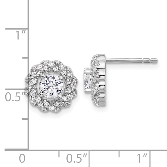 Pure Fire Sterling Silver Rhod-plated CZ Round Post Earrings