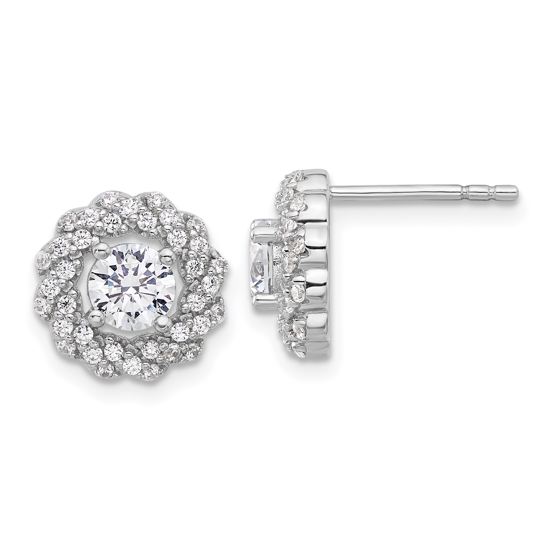 Pure Fire Sterling Silver Rhod-plated CZ Round Post Earrings (QE16752)
