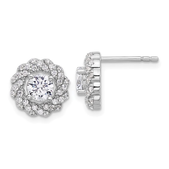 Pure Fire Sterling Silver Rhod-plated CZ Round Post Earrings