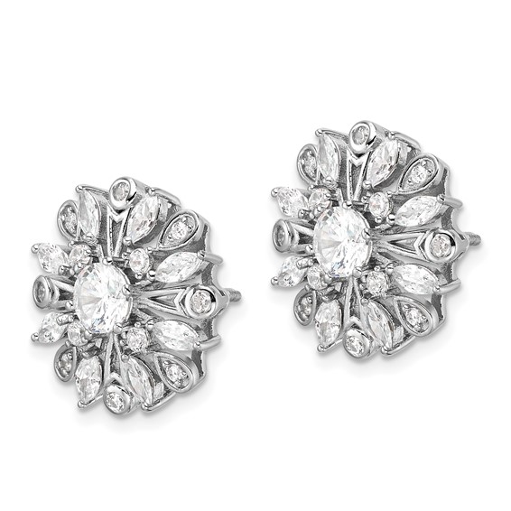 Sterling Silver Rhodium-plated CZ Floral Post Earrings