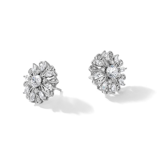 Sterling Silver Rhodium-plated CZ Floral Post Earrings