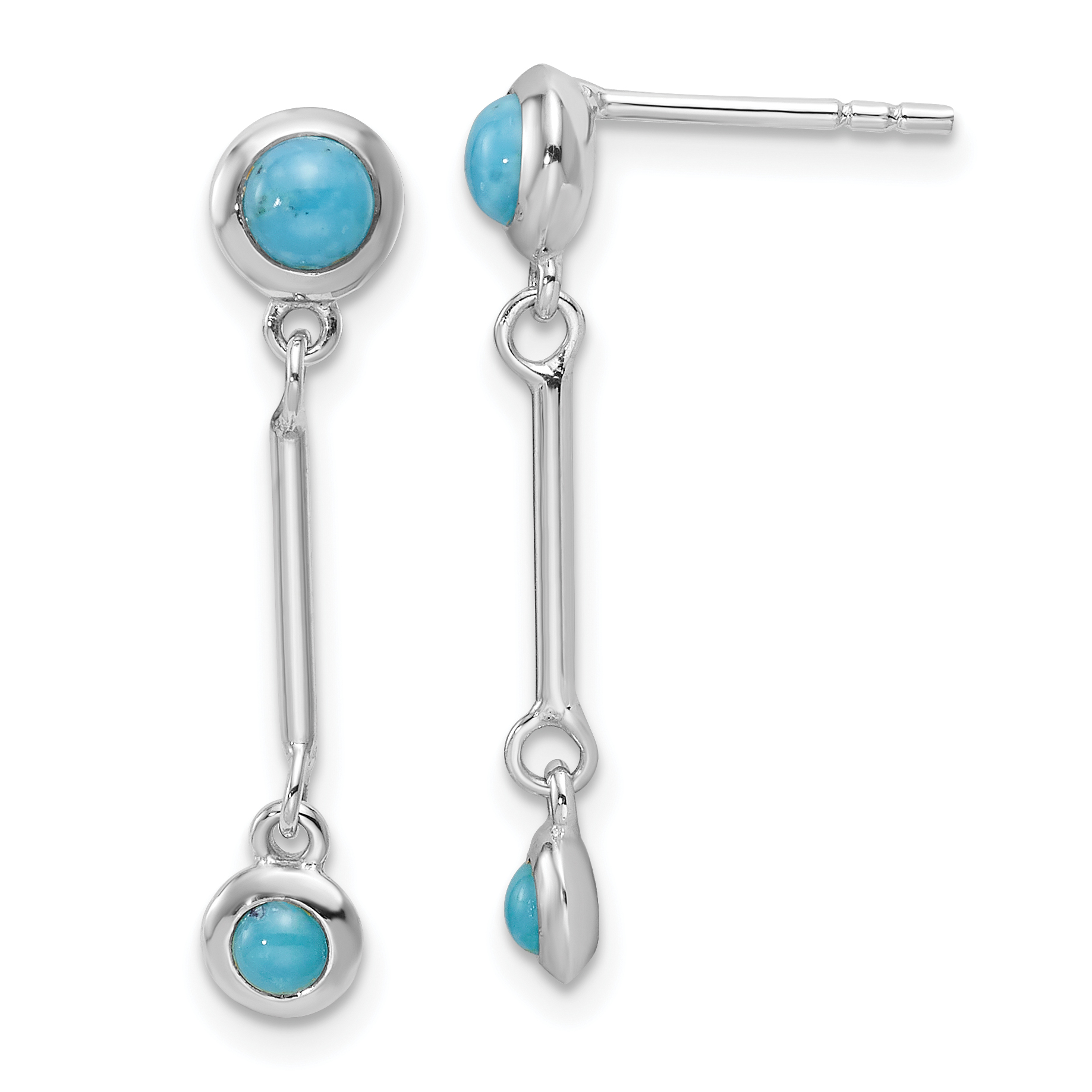 Sterling Silver Rhodium-plated Turquoise Drop Dangle Earrings (QE16767)
