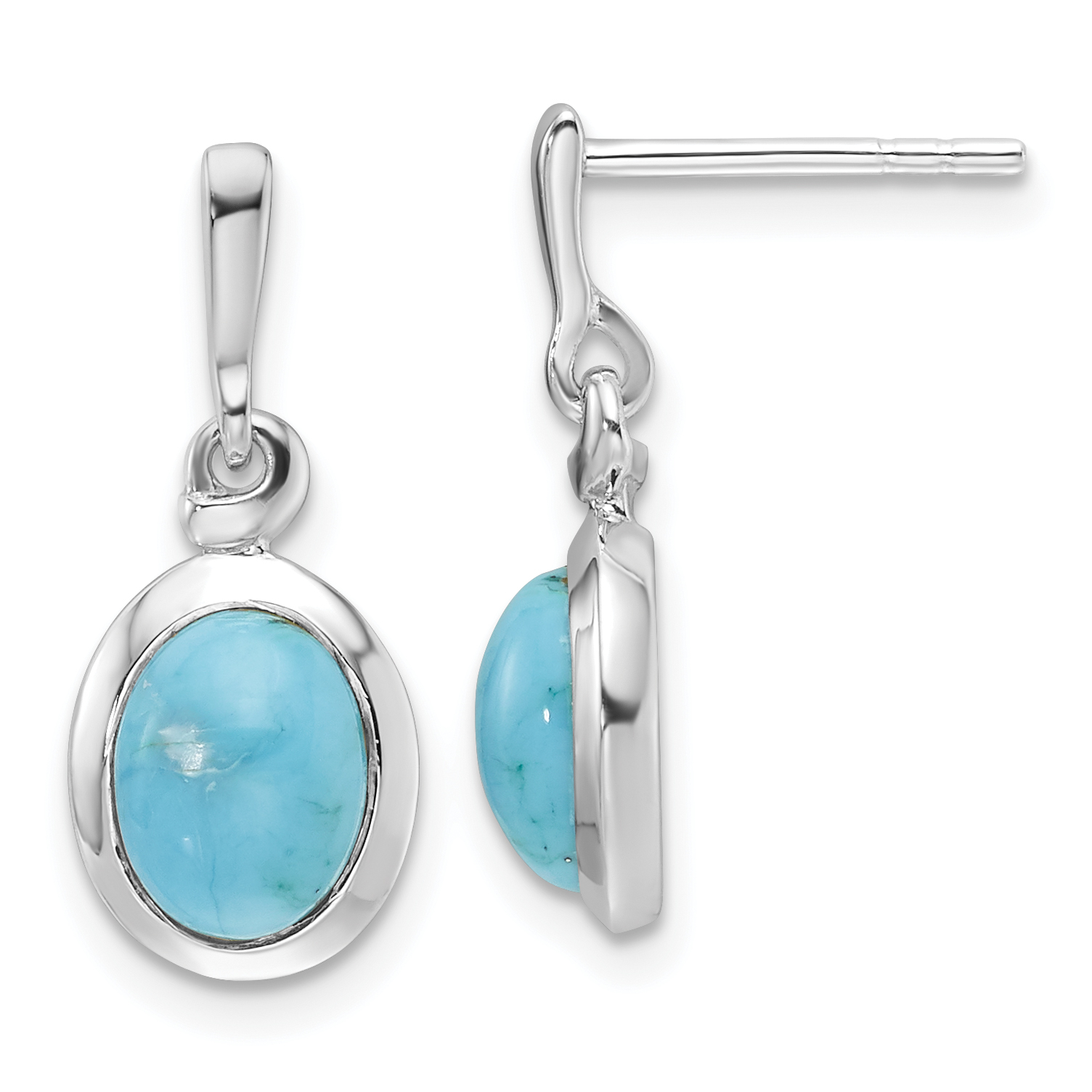 Sterling Silver RH-plated Oval Turquoise Drop Post Earrings (QE16768)