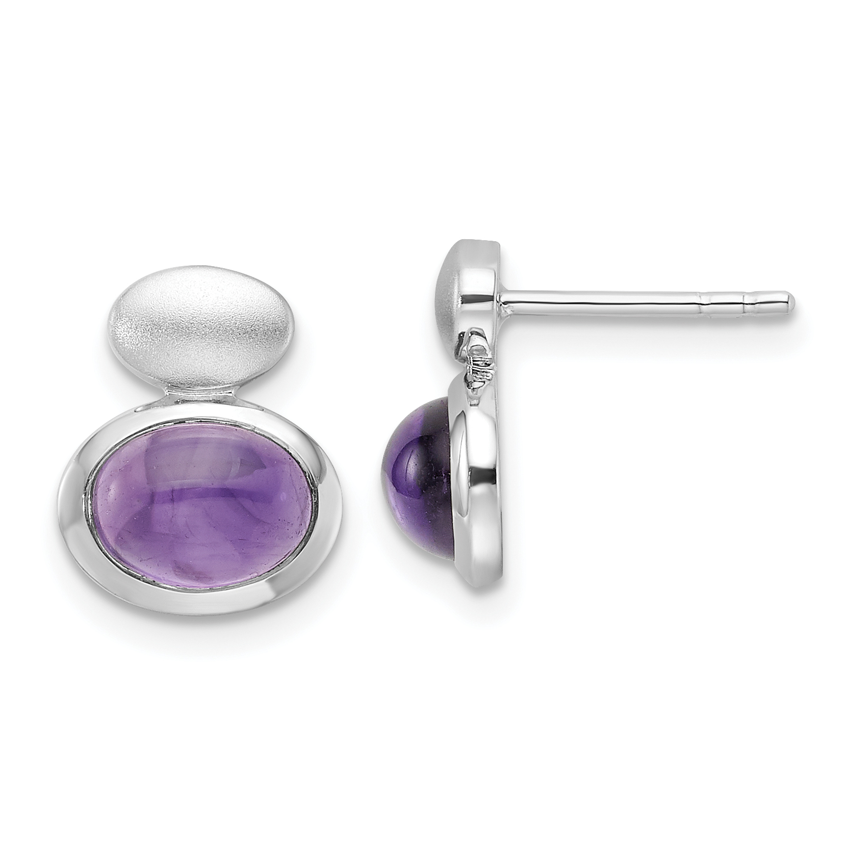 Sterling Silver RH-plated Brushed/Polished Amethyst Earrings (QE16771)