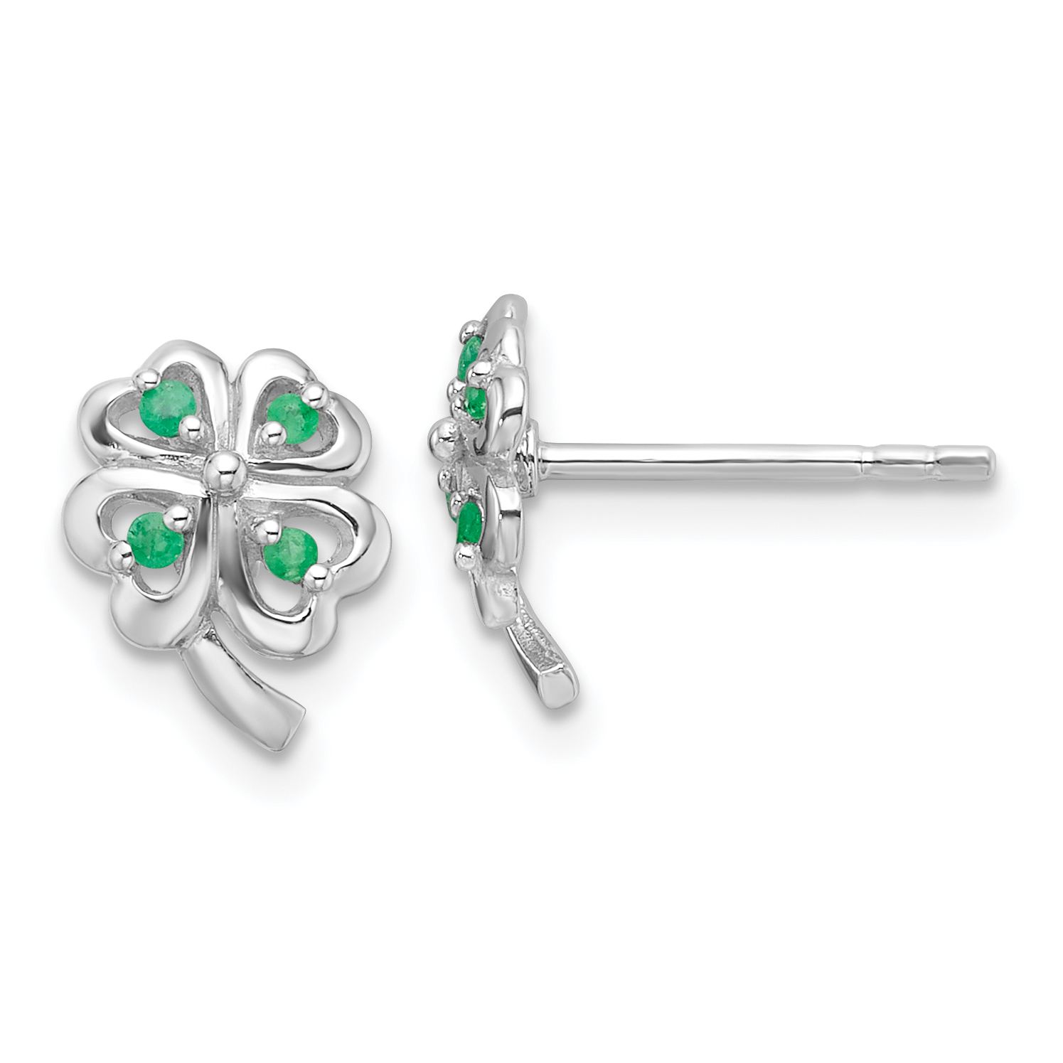 Sterling Silver RH-plated Emerald Four Leaf Clover Post Earrings (QE16772)