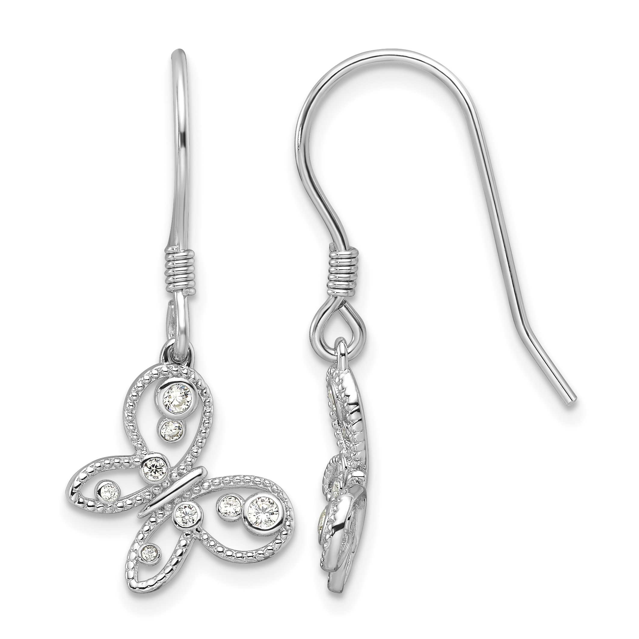 Sterling Silver Rhodium-plated CZ Butterfly Shepherd Hook Earrings (QE16773)
