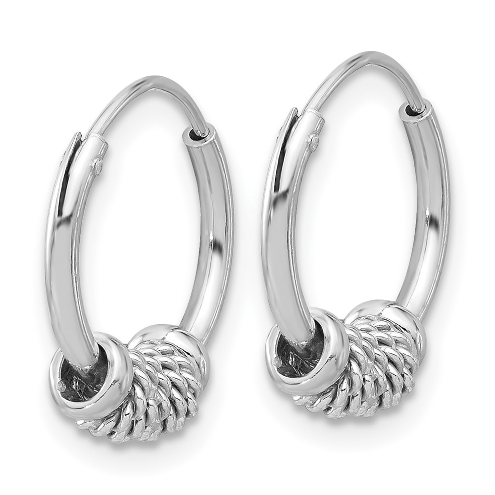 Sterling Silver Rhodium-plated Polished/Textured Endless Hoop Earrings (QE16774)