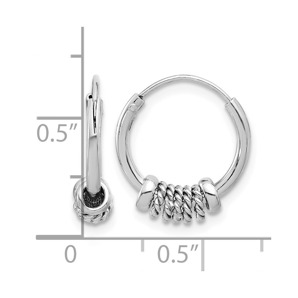 Sterling Silver Rhodium-plated Polished/Textured Endless Hoop Earrings (QE16774)