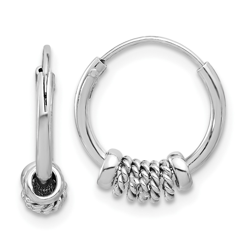 Sterling Silver Rhodium-plated Polished/Textured Endless Hoop Earrings (QE16774)