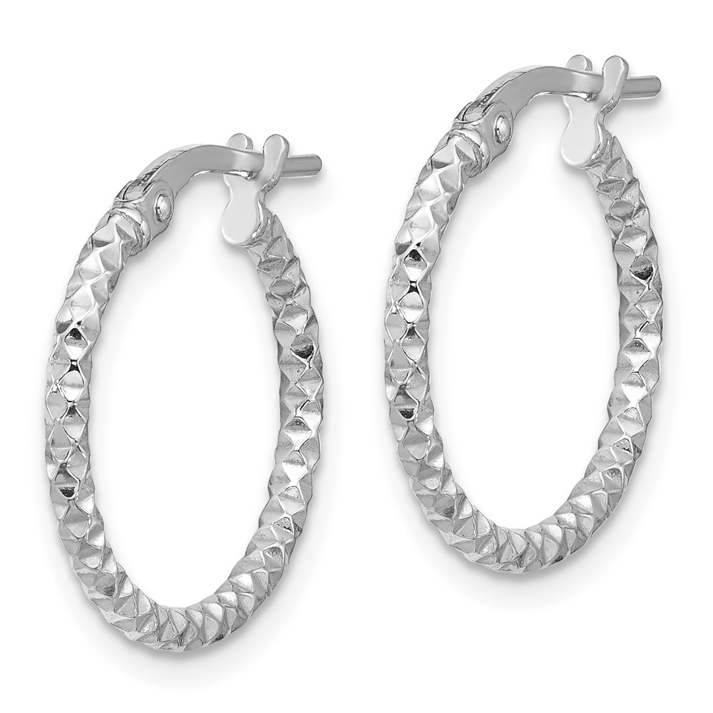 Sterling Silver Rhodium-plated Polished Textured 1.60mm Hoop Earrings (QE16776)