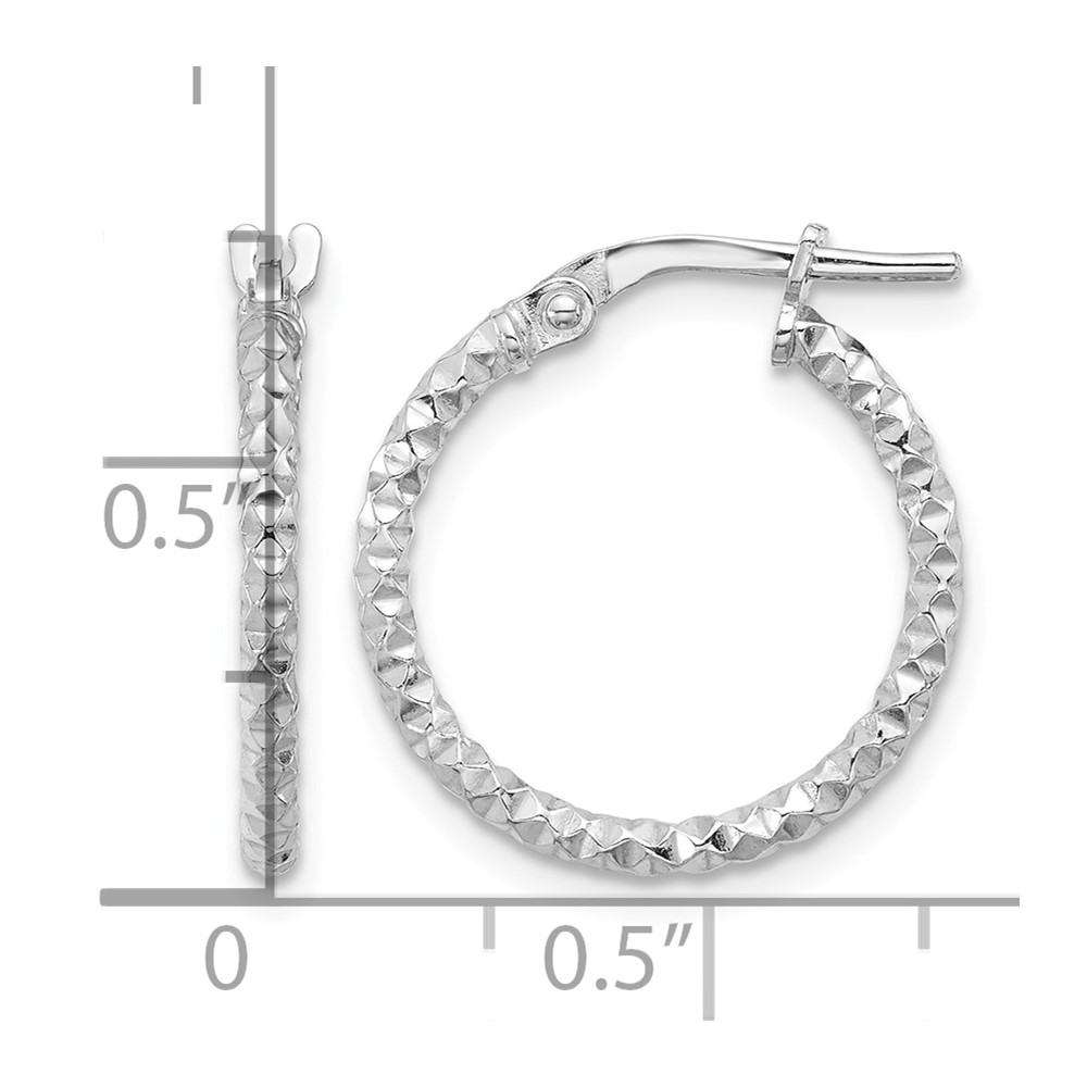 Sterling Silver Rhodium-plated Polished Textured 1.60mm Hoop Earrings (QE16776)