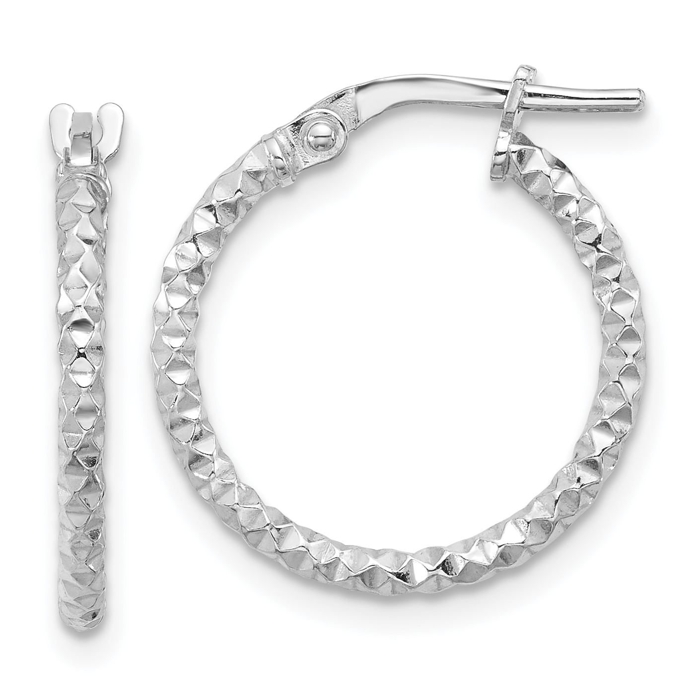 Sterling Silver Rhodium-plated Polished Textured 1.60mm Hoop Earrings (QE16776)