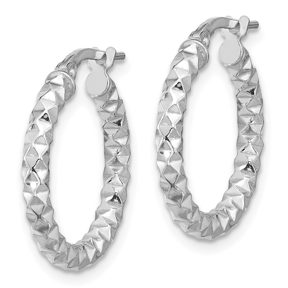 Sterling Silver Rhodium-plated Polished Textured 2.50mm Hoop Earrings (QE16777)