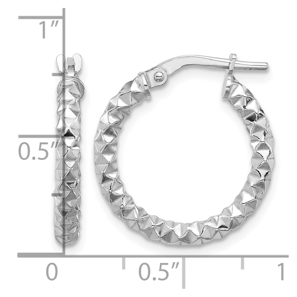 Sterling Silver Rhodium-plated Polished Textured 2.50mm Hoop Earrings (QE16777)