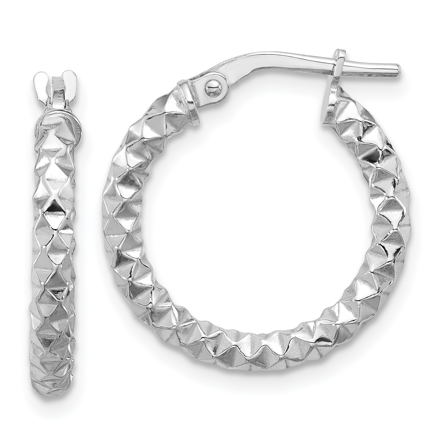 Sterling Silver Rhodium-plated Polished Textured 2.50mm Hoop Earrings (QE16777)