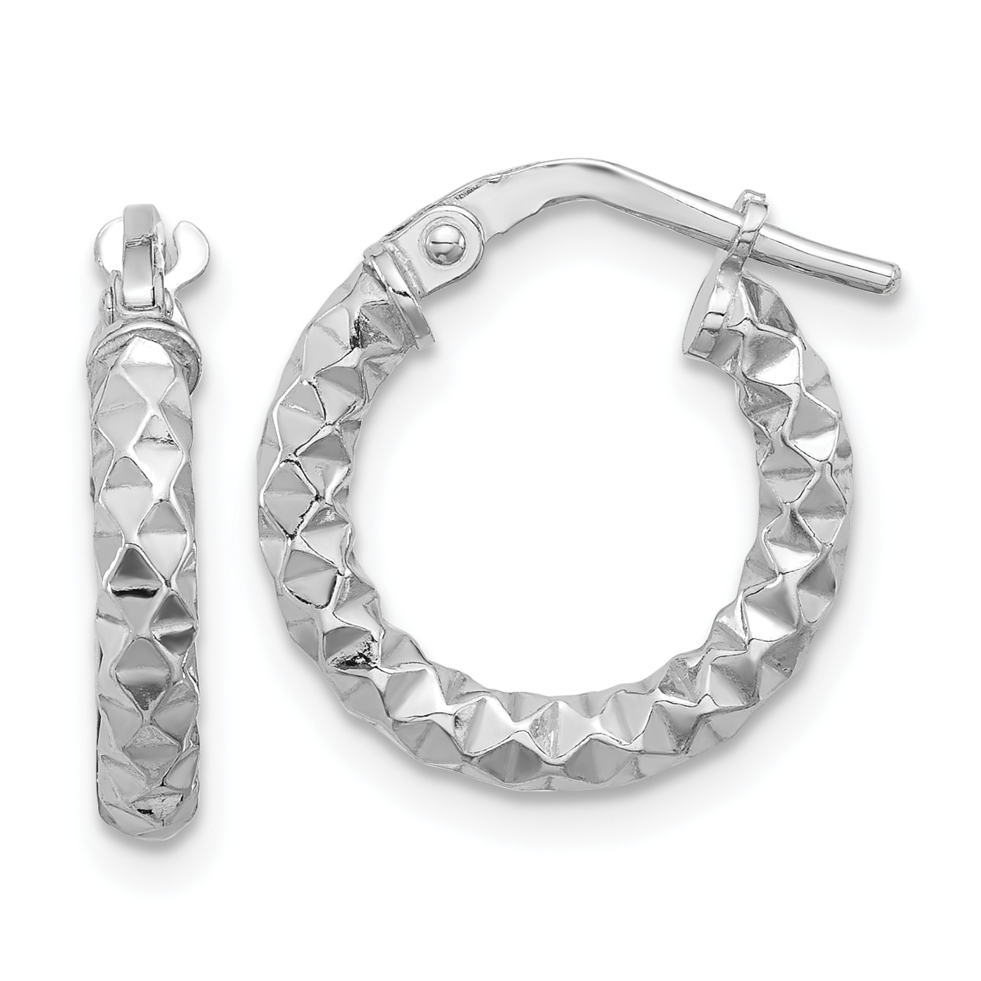 Sterling Silver Rhodium-plated Polished Textured 2.50mm Hoop Earrings (QE16778)