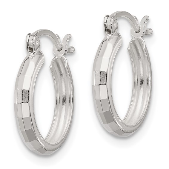 Sterling Silver 3.0mm Diamond-cut Hoop Earrings