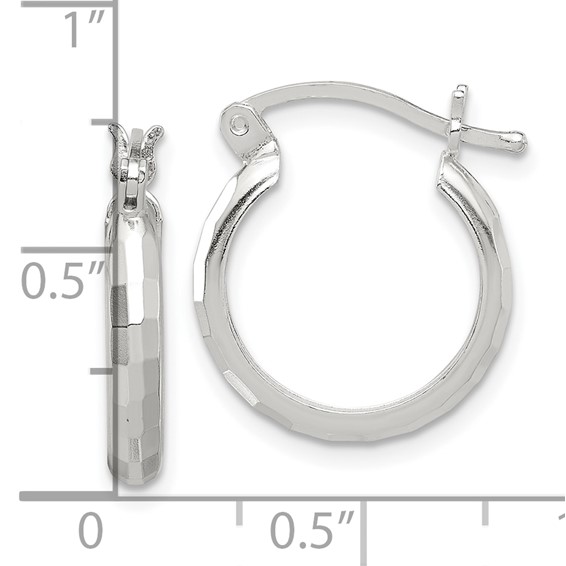 Sterling Silver 3.0mm Diamond-cut Hoop Earrings